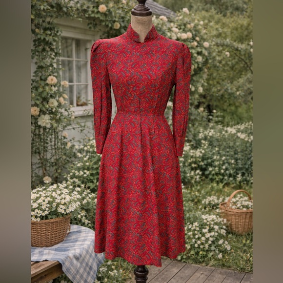 Dresses & Skirts - Vintage Late 1970s Early 1980s Red Paisley Prairie Style Dress